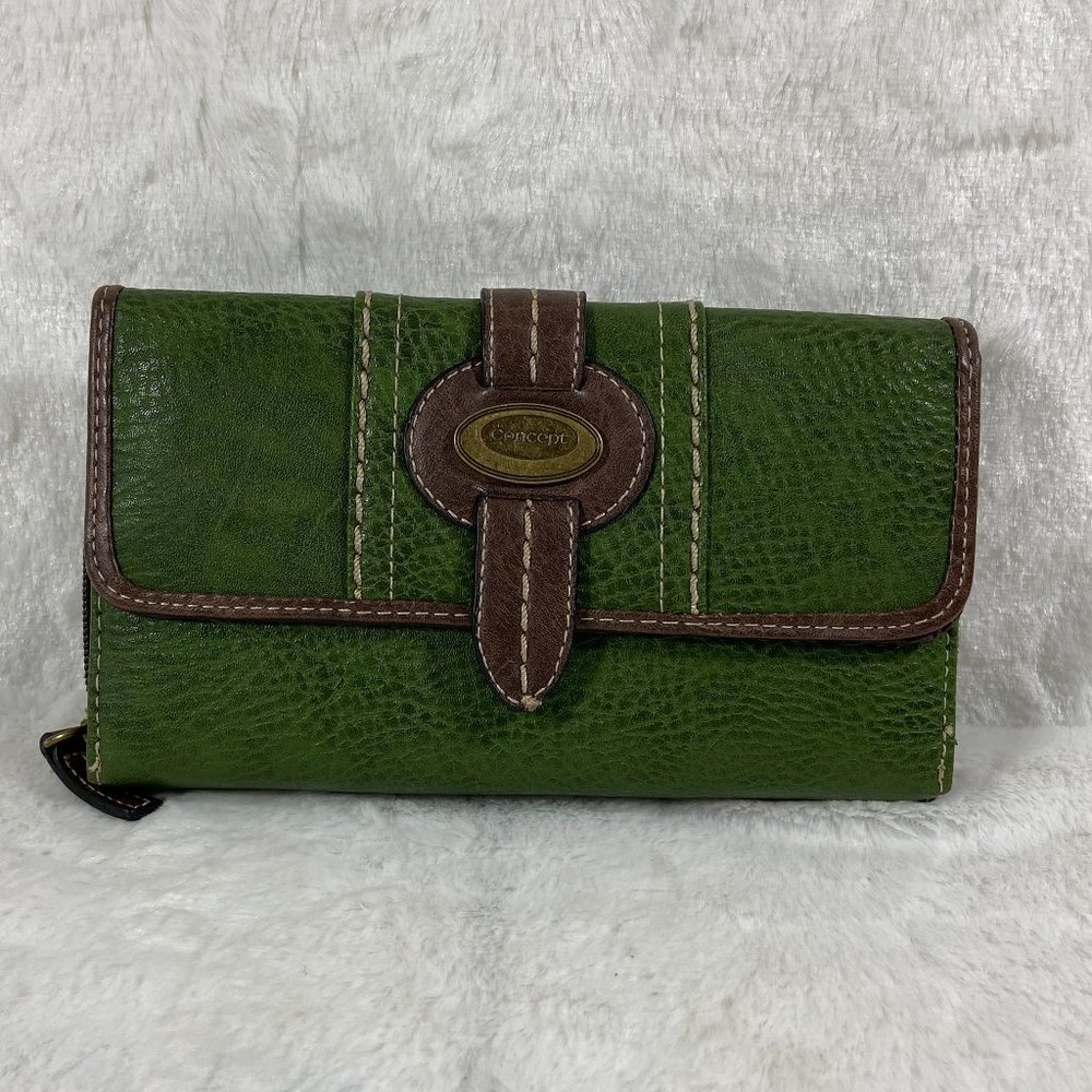 Boc Born Concept Women's Clutch Wallet Moss Green Color Snap Closure